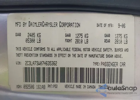 2007 Chrysler 300C Srt8 z USA, uszkodzony, nr VIN 2C3LA73W07H635362